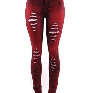 Juniors Burgundy Distressed High waist Jean's